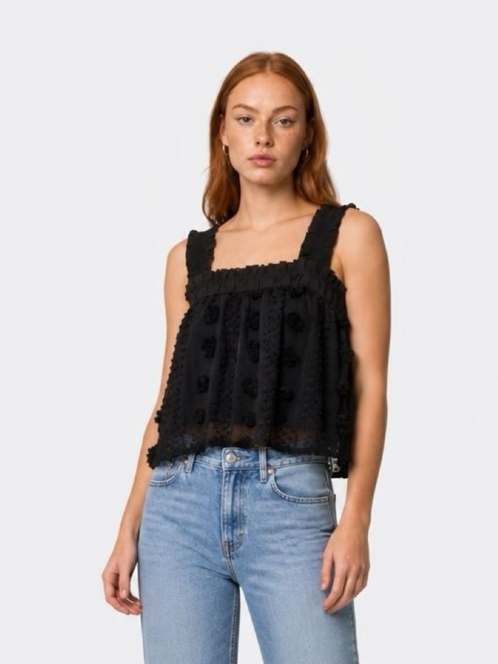 Anthropologie Entro Cottagecore Fairy Twee Black Textured Smocked Boho Tank